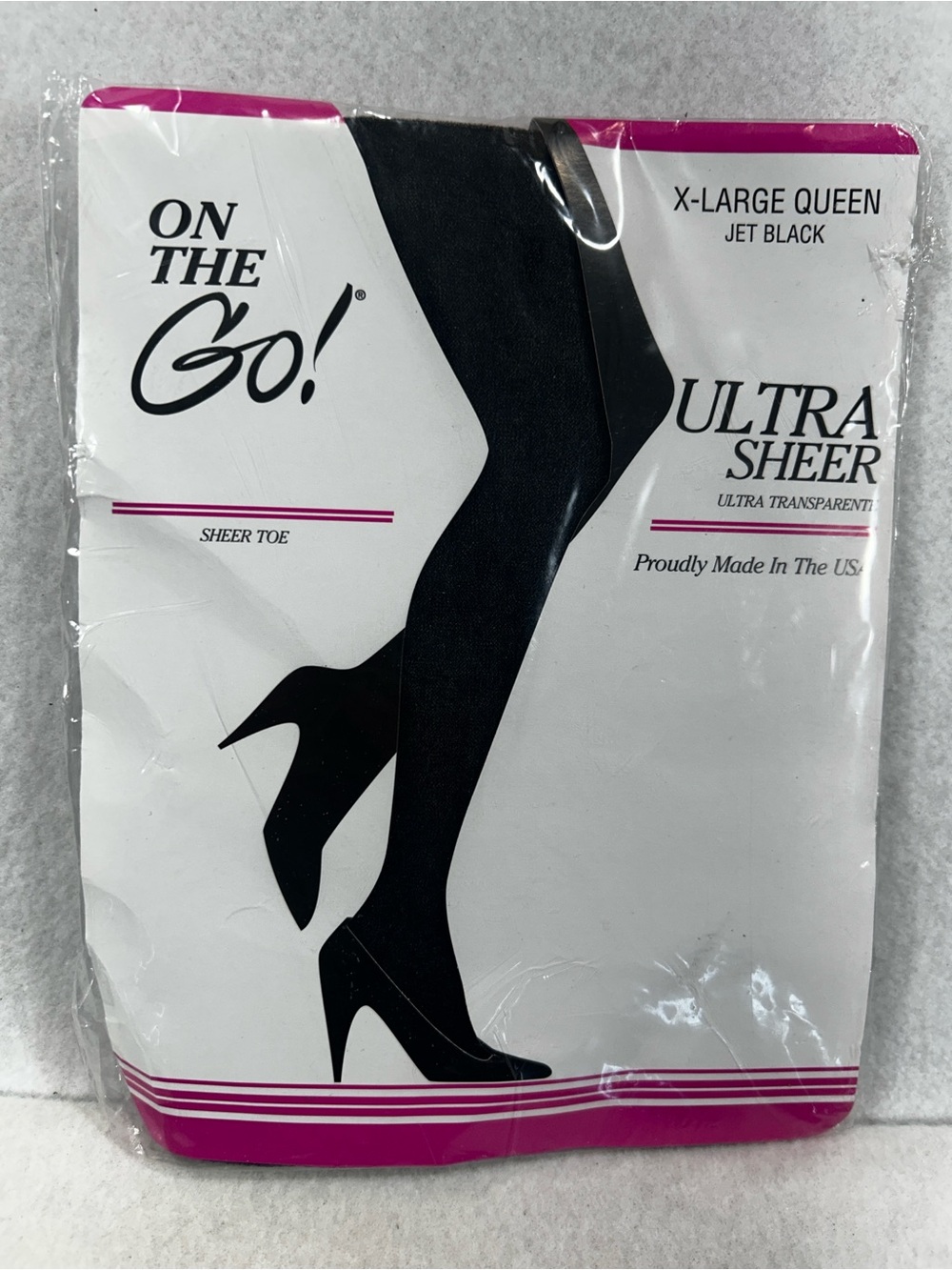 On The Go Ultra Sheer Pantyhose XL Queen Jet Black Sheer Toe NOS